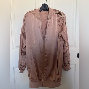 Women's Satin Bomber Jacket - Pink
